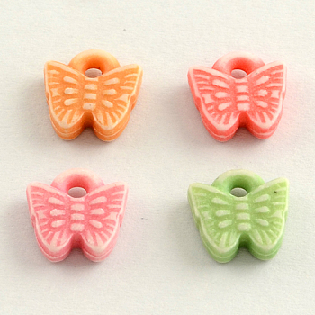Craft Style Colorful Acrylic Charms, Butterfly, Mixed Color, 10.5x10x3mm, Hole: 2mm, about 2000pcs/500g
