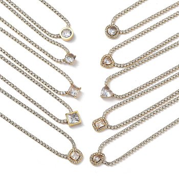 Vacuum Plating 304 Stainless Steel Cubic Zirconia Pendant Necklace, with Rhinestone Cup Chains, Mixed Shapes, 16.54~16.81 inch(42~42.7cm), Pendant: 7~12.5x7~12mm
