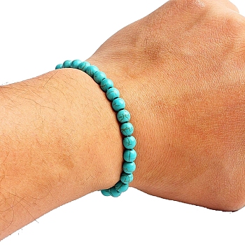Natural Turquoise Beaded Stretch Bracelets for Men Women, Round, 5-7/8~6-1/4  inch(15~16cm)