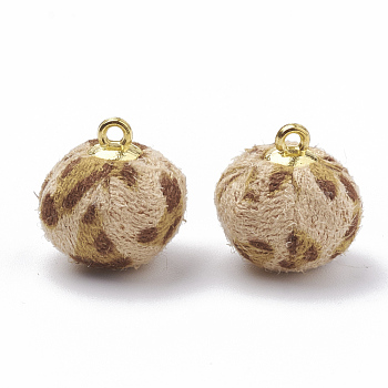 Handmade Cloth Fabric Covered Pendants, with Golden Tone Alloy Findings, Round, Antique White, 16~17x14mm, Hole: 1.5mm