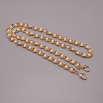 Aluminum Chain Bag Strap, with Resin Pearl & Aluminum Clasps, for Bag Replacement Accessories, Light Gold, 102x1.2x0.8cm