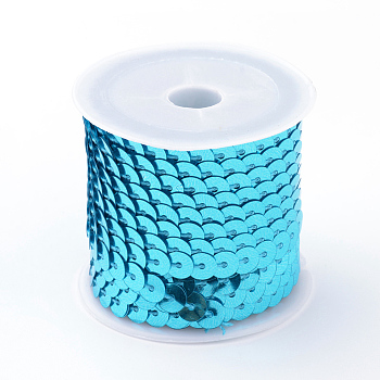 Eco-Friendly Plastic Paillette Beads, Sequins Beads, Ornament Accessories, Flat Round, Pale Turquoise, 6mm, about 5m/roll