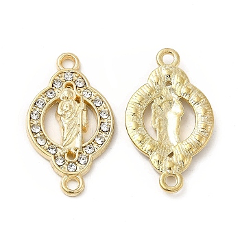Religion Alloy Connector Charms with Crystal Rhinestone, Nickel, Oval Links with Saint, Golden, 24x14x2.5mm, Hole: 1.6mm