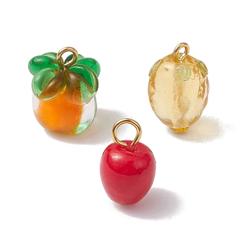 Glass Pendants, Fruit, Mixed Shapes, 15~17x9.5~14mm, Hole: 1.6~3.5mm, 3pcs/set