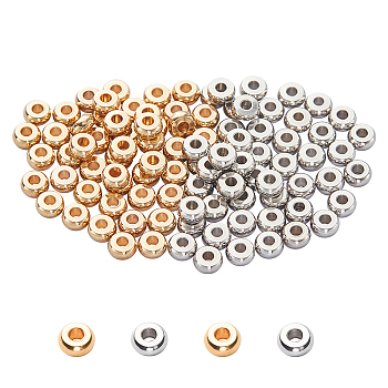 304 Stainless Steel Spacer Beads, Flat Round, Golden & Stainless Steel Color, 4x2mm, Hole: 1~1.6mm, 100pcs