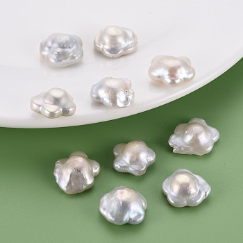 Natural Keshi Pearl Beads, Cultured Freshwater Pearl, No Hole/Undrilled, Flower, Seashell Color, 16~19x16~18x7~9mm
