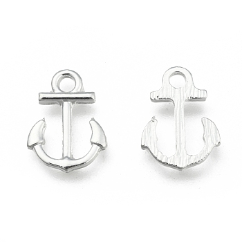 Anchor Brass Pendants, Silver Color Plated, 16x11.5x1.8mm, Hole: 2mm