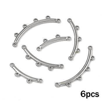 6Pcs 3 Styles Boho Style 304 Stainless Steel Chandelier Component Links, Curved Stick, Stainless Steel Color, 9~23x7~36x2mm, Hole: 1.4mm, 2pcs/style