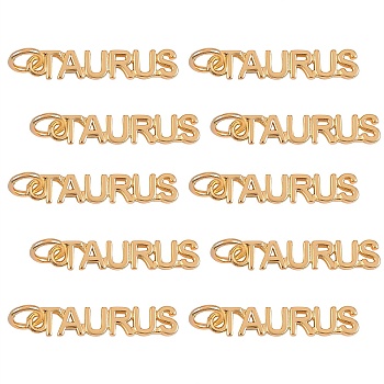 10Pcs Brass Pendants, with Jump Rings, Long-Lasting Plated, Constellation/Zodiac Sign, Golden, Taurus, Taurus: 4x20x1.5mm, Hole: 3mm