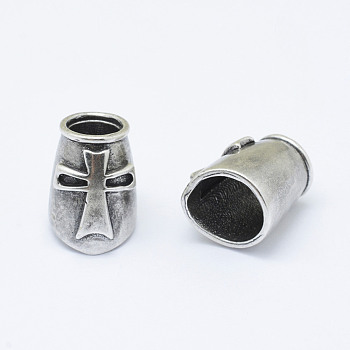 Brass Barrel Beads, with Cross, Long-Lasting Plated & Eco-Friendly, Cadmium Free & Nickel Free & Lead Free, Thailand Sterling Silver Plated, 17x12x13mm, Hole: 7mm