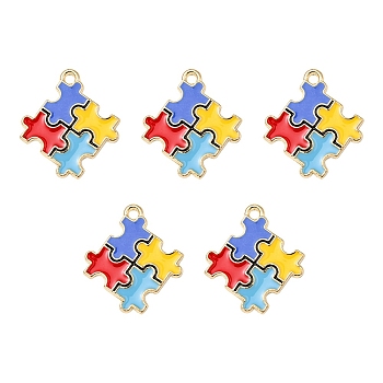 Alloy Enamel Pendants, Autism Puzzle Charm, Colorful, 25x22.5x1.5mm, Hole: 2mm