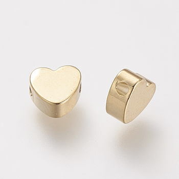 Brass Beads, Nickel Free, Real 18K Gold Plated, Heart, Real 18K Gold Plated, 6x3mm, Hole: 1mm