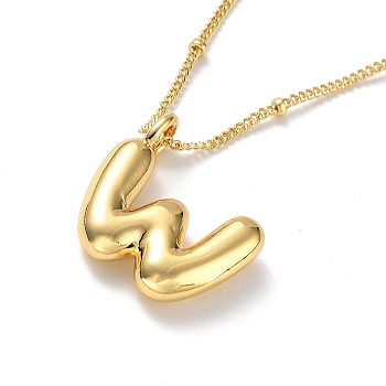 Initial Letter Brass Pendant Necklaces, Real 18K Gold Plated, Letter W, 17.52 inch(445mm), Letter: 19.5x19mm.