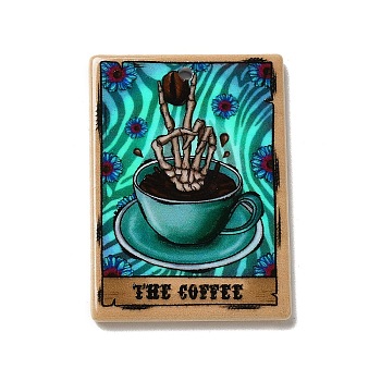 Printed Acrylic Pendants, Rectangle with Tarot Card Theme Pattern Charm, The Coffee, Dark Turquoise, 37.5x26.5x2mm, Hole: 1.7mm