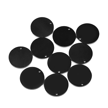 304 Stainless Steel Charms, Polished, Stamping Blank Tag, Laser Cut, Flat Round, Electrophoresis Black, 14.8x1.1mm, Hole: 1.2mm