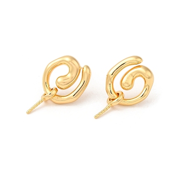 Vortex Brass Stud Earring Findings, with 925 Sterling Silver Pins, for Half Drilled Beads, Real 18K Gold Plated, 22mm, Pin: 12x0.8mm and 1mm(for Half Drilled Beads)