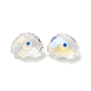 Transparent Glass Pendants, with Enamel, Faceted, Half Round with Evil Eye Pattern, White, 21x29x14.5mm, Hole: 1.6mm
