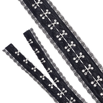 Steel Hook Buckles, with Cotton & Lace, Flat, Black, 56.5~60.5
mm, 3 yards/card