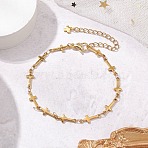 304 Stainless Steel Link Chains Bracelets for Women, Cross, Golden, 7-3/8 inch(18.6cm)(BJEW-JB11315-01)