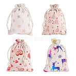 20Pcs 4 Styles Christmas Cotton Fabric Cloth Bag, Drawstring Bags, for Christmas Party Snack Gift Ornaments, Mixed Shapes, 14x10x0.5cm, 5pcs/style(ABAG-TA0002-11)