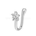 Flower Brass Micro Pave Clear Cubic Zirconia Clip-on Nose Septum Rings, Nose Piercing Jewelry for Women Men, Platinum, 12mm(WG32032-21)