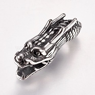 316 Surgical Stainless Steel Beads, Dragon, Antique Silver, 14x11x36mm, Hole: 6mm(STAS-I070-19AS)