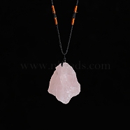 Natural Raw Rose Quartz Nugget Pendant Necklaces, Braided Cord Necklace for Women, 23-5/8 inch(60cm)(PW-WG79580-03)