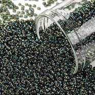 TOHO Round Seed Beads, Japanese Seed Beads, (180) Transparent AB Olivine, 15/0, 1.5mm, Hole: 0.7mm, about 15000pcs/50g(SEED-XTR15-0180)