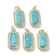 Rack Plating Brass Micro Pave Cubic Zirconia Pendants, Synthetic Opal Rectangle Charms with Jump Ring, Cadmium Free & Lead Free, Long-Lasting Plated, Real 18K Gold Plated, Cyan, 20.5x10x3mm, Hole: 3.5mm(KK-C041-07G)