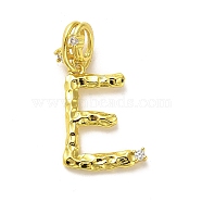 Rack Plating Brass Micro Pave Cubic Zirconia European Dangle Charms, Large Hole Letter Pendant, Real 18K Gold Plated, Long-Lasting Plated, Cadmium Free & Lead Free, Letter E, 26.5mm, Charm: 18.5x13.5x2mm, Hole: 4x2.5mm(KK-L210-015G-E)