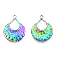 Ion Plating(IP) 201 Stainless Steel Pendants, Teardrop, Rainbow Color, 28x21x2.5mm, Hole: 2.5mm(STAS-N098-247M)