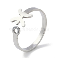 Non-Tarnish Constellations 304 Stainless Steel Open Cuff Ring for Women, Stainless Steel Color, Pisces, Inner Diameter: 17.5~18.5mm(RJEW-L122-001P-10)