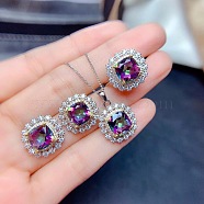 Square Alloy Rhinestone Pendant Necklace & Stud Earring & Finger Ring Sets, Volcano, 400mm(WG30FCB-02)