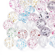 Transparent Acrylic Beads, with Glitter Powder, Round, Mixed Color, 10mm, Hole: 1.8mm(X-MACR-S361-02-10mm)