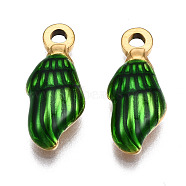 304 Stainless Steel Pendants, with Enamel, Spiral Shell, Golden, Green, 18.5x7.5x4mm, Hole: 1.5mm(STAS-T052-41C)