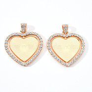 Alloy Pendant Cabochon Settings, with Crystal Rhinestone, Cadmium Free & Lead Free, Double-sided Tray, Heart, Light Gold, Tray: 26.5x32.5mm, 42.5x45.5x3mm, Hole: 9.5x5mm(X-PALLOY-S107-004KC-RS)