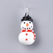 Christmas Handmade Lampwork Pendants, 3D Snowman, Red, 44~47x19.5x22mm, Hole: 4.5~7.5mm(LAMP-G141-03A)