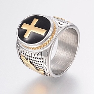 304 Stainless Steel Finger Rings, with Enamel, Wide Band Rings, Cross, Mixed Color, Size 9, 19mm(RJEW-G091-22-19mm)