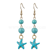 Synthetic Turquoise Dangle Earrings, 304 Stainless Steel Jewelry for Women, Star, 61x13mm(EJEW-JE05849-02)