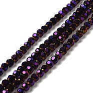 Electroplate Glass Bead Strands, Faceted(32 Facets), Round, Purple Plated, 4mm, Hole: 0.5mm, about 100pcs/strand, 14.2 inch(EGLA-R042-4mm-02)