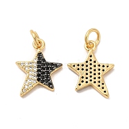 Rack Plating Brass Micro Pave  Cubic Zirconia Pendants, with Jump Rings, Cadmium Free & Lead Free, Star, Real 18K Gold Plated, 16x12x2mm, Hole: 3mm(KK-B068-22G)