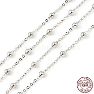 Rhodium Plated 925 Sterling Silver Satellite Chains, Unwelded, Platinum, Link: 1.5x1x0.5mm, 3mm(STER-F052-16P)