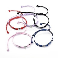 Braided Bead Bracelets, with Waxed Polyester Cord, Tibetan Style Alloy Tube Bails and 304 Stainless Steel Beads, Antique Silver & Stainless Steel Color, Mixed Color, 1 inch~4-3/8 inch((2.6~11cm)(BJEW-JB04916)
