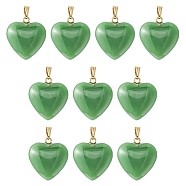 Imitation Jade Glass Pendants, with Golden Plated Iron Findings, Heart Charms, Green, 22x20.5x7mm, Hole: 6x2mm(GLAA-YW0003-01A)
