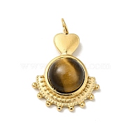 Heart Natural Tiger Eye Pendants, with Ion Plating(IP) Golden Tone 304 Stainless Steel Findings, Fan Charm, 21.5~22x15x5.5mm, Hole: 3mm(G-H276-01A)