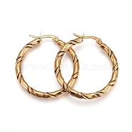 304 Stainless Steel Hoop Earrings, Hypoallergenic Earrings, Ring, Twisted, Golden, 36x35x3.5mm, Pin: 1mm(EJEW-F188-22G-B)