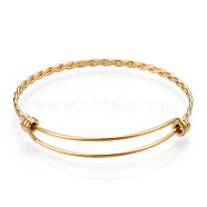 Adjustable 304 Stainless Steel Expandable Bangle Making, Real 18K Gold Plated, 60mm, 3.5mm(STAS-I066-01A-G)