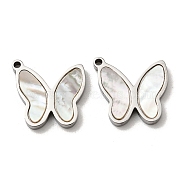 304 Stainless Steel Shell Charms, Butterfly, Stainless Steel Color, 13.5x14.5x2mm, Hole: 1.2mm(STAS-L022-010P)