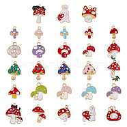 DICOSMETIC 56Pcs 28 Style Alloy Pendants, with Enamel, Light Gold, Mushroom, Mixed Color, 15~26x11~23x1~5mm, Hole: 1.5~2mm, 2pcs/style(ENAM-DC0001-23)