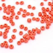 Frosted Opaque Glass Seed Beads, Round, Coral, 2x1~2mm, Hole: 0.5mm, about 30000pcs/bag, 440~450g/bag(SEED-R029-2mm-A05)